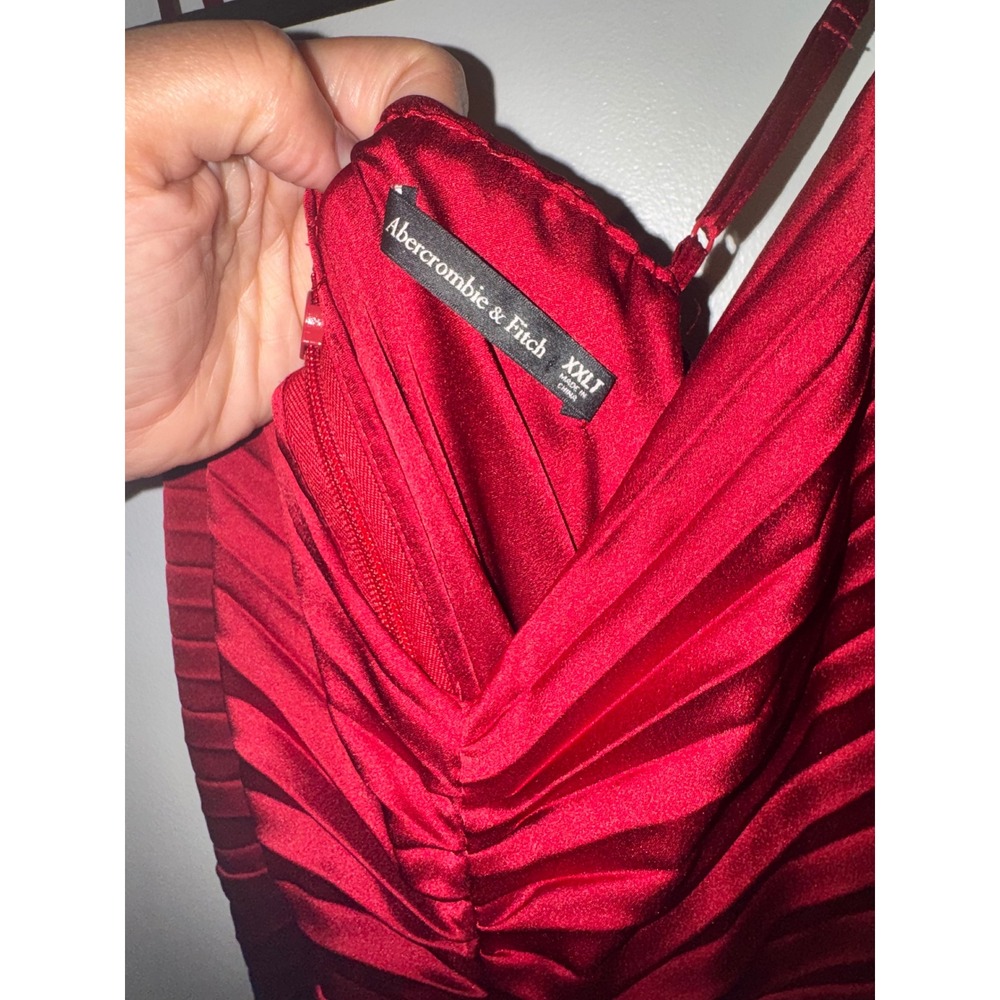 Abercrombie & Fitch Red Giselle Sunburst Pleated Maxi Dress Ruched XXL Tall - Picture 5 of 10